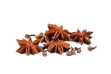 Aromatic star anise, cloves isolated on white background