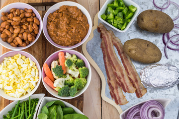 Ingredients for loaded baked potatoes.
