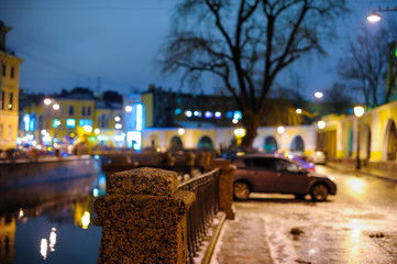 Bokeh background of the evening town street