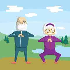 Old couple training outdoors. Active and healthy lifestyle for retired people.