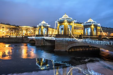 Deurstickers Evening Petersburg with New Year and Christmas decorations, St Petersburg, Russia © romanevgenev