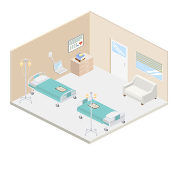 Isometric hospital design interior vector illustration