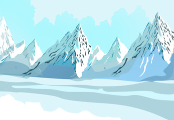 Abstract Illustration of  Landscape of Snow Mountain with Blue Sky