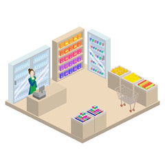 Grocery store isometric 3d vector illustration