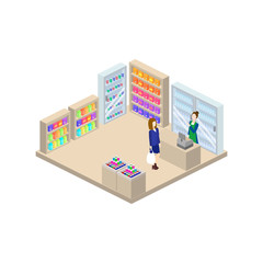Fototapeta premium Grocery store isometric 3d vector illustration
