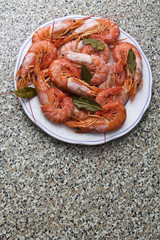 Prawns on the table plate