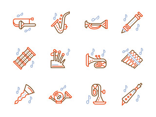 Simple color line vector icons for brass music