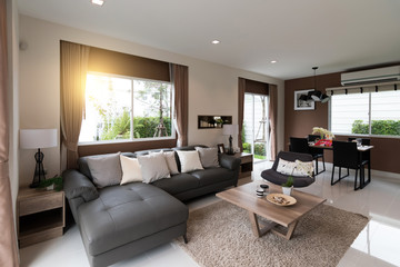 Beautiful room interior with hardwood floors and view of new lux
