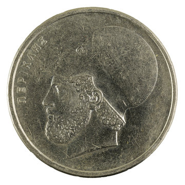 20 creek drachma coin (1986) isolated on white background