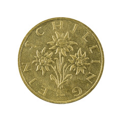 one austrian schilling coin (1959) isolated on white background