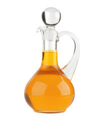 Vegetable oil glass bottle isolated on white background