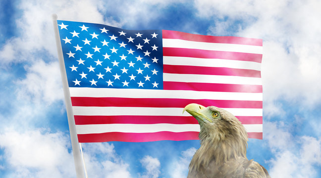 image of America flag on a blue background. 3d illustration