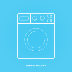 Washing machine, outline icon isolated on a blue background for your design, vector illustration. Washing machine or washer icon or sign. 