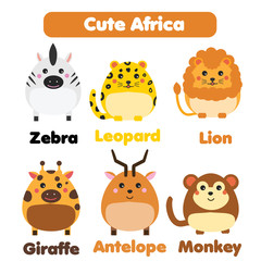 Cute african animals wildlife set. Children style, isolated design elements, vector illustration