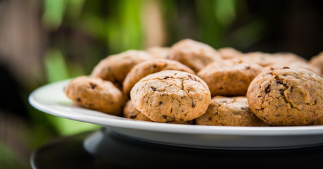 cookies with chocolate and raisins on a plate