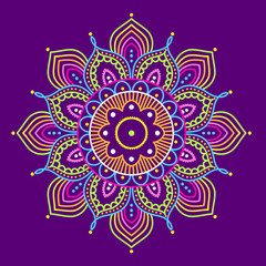 Colorful mandala on purple background, illustration