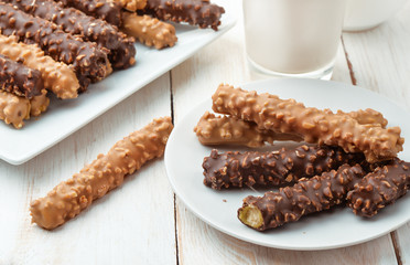 Chocolate covered cookie sticks
