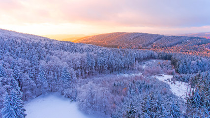 Beautifull landscape of  sunset in the snow covered mountains