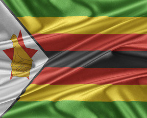 Obraz premium Zimbabwe flag with a glossy silk texture.