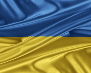 Fototapeta premium Ukraine flag with a glossy silk texture.