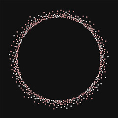 Pink gold glitter. Round shape on black background. Vector illustration.