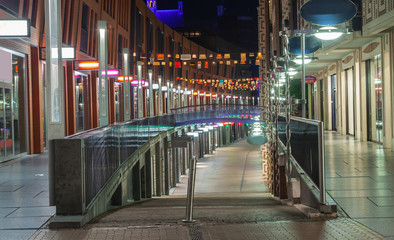 Shopping street at night in Nijmegen, The Netherlands