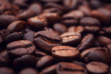 Coffee beans on wood background