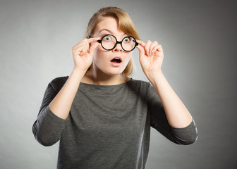 Surprised astonished girl with open mouth.