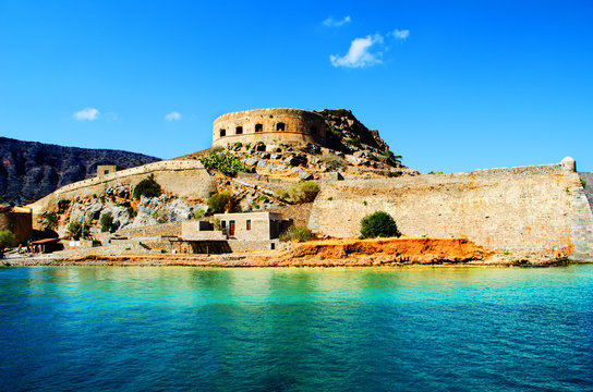 Spinalonga Island Crete In Greece Ancient Ruins Buildings
