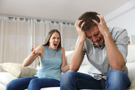 Couple arguing with wife shouting