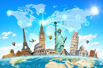 Famous landmarks of the world connected to each other