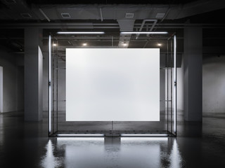 Modern glowing showcase with frame. 3d rendering