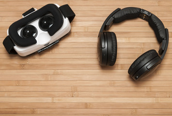 Virtual reality glasses with headphones.