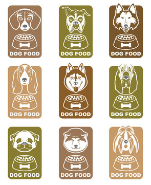 collection of various food labels with dogs heads
