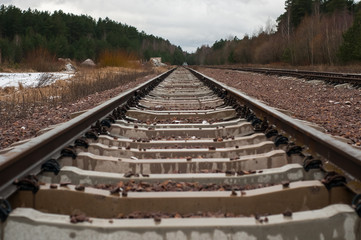 Straight railroad tracks.