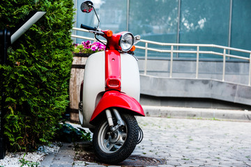 Russia, Rostov-on-Don 5, 2016: Red vintage scooter spring scooter. Like Italia.