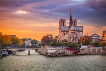 Fotobehang Paris. Cityscape image of Paris, France with the Notre Dame Cathedral during sunset. © rudi1976
