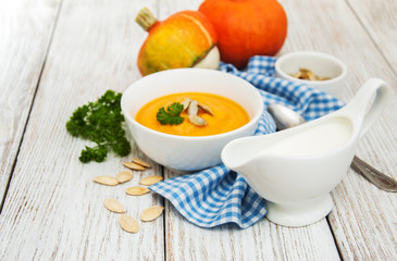 Pumpkin soup with fresh pumpkins