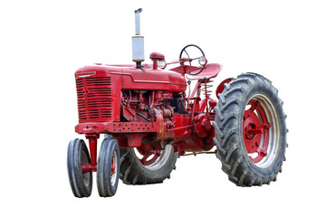 Obraz premium Old Red Work Tractor Isolated On White