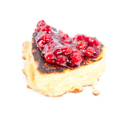 Heart shaped pancake with cowberry jam