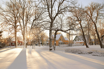 Winter sunrise in a North American town.