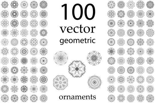 100 Set abstract geometric mandala round ornament