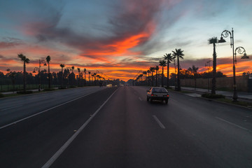 sun rising sky with asphalt highways road 
