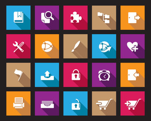 Stock Vector Colourful Square web and office icons with shadow in high resolution.