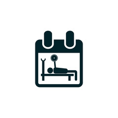 Man lying on bench and lifting barbell on calendar vector sketch