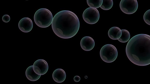 Soap bubbles seamless loop animation with alpha matte on a black background