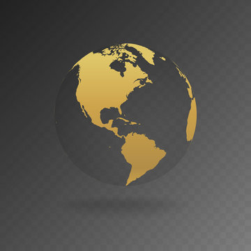 Vector Illustration of gold globe icons with different continents