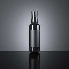 Black cosmetic blank spray bottle. 3d rendering