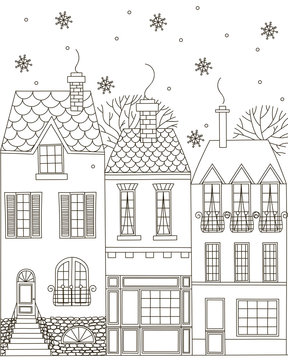 Winter town. Coloring Book.