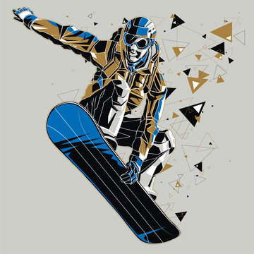 Snowboarder with a graphic trail